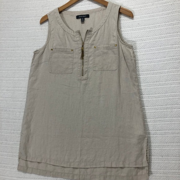 Ellen Tracy Linen‎ Tank Top Sleeveless Casual Tunic Shirt Beige Medium - Picture 1 of 8